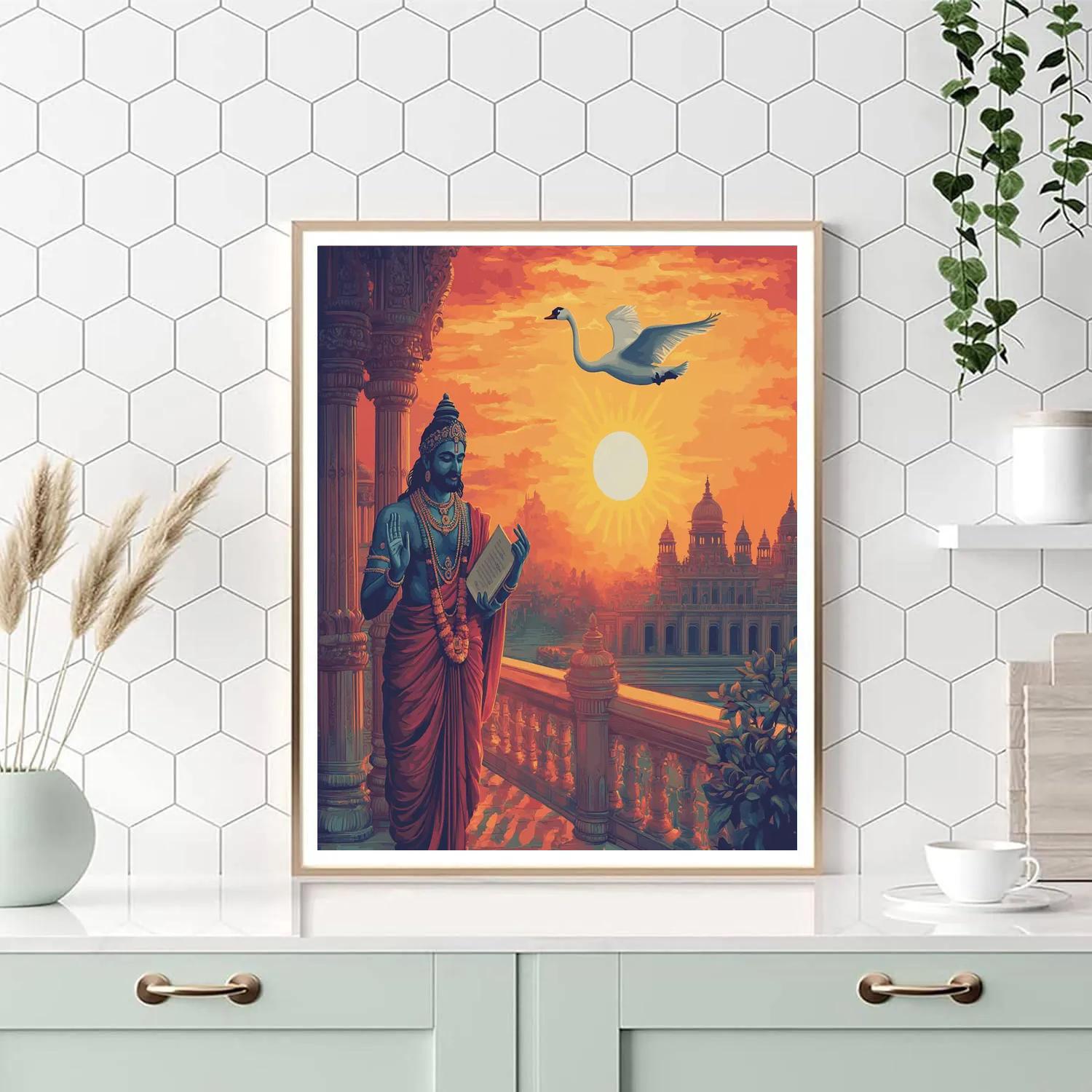 Brahma Sunset Balcony With Swan Silhouette DIY paint by numbers