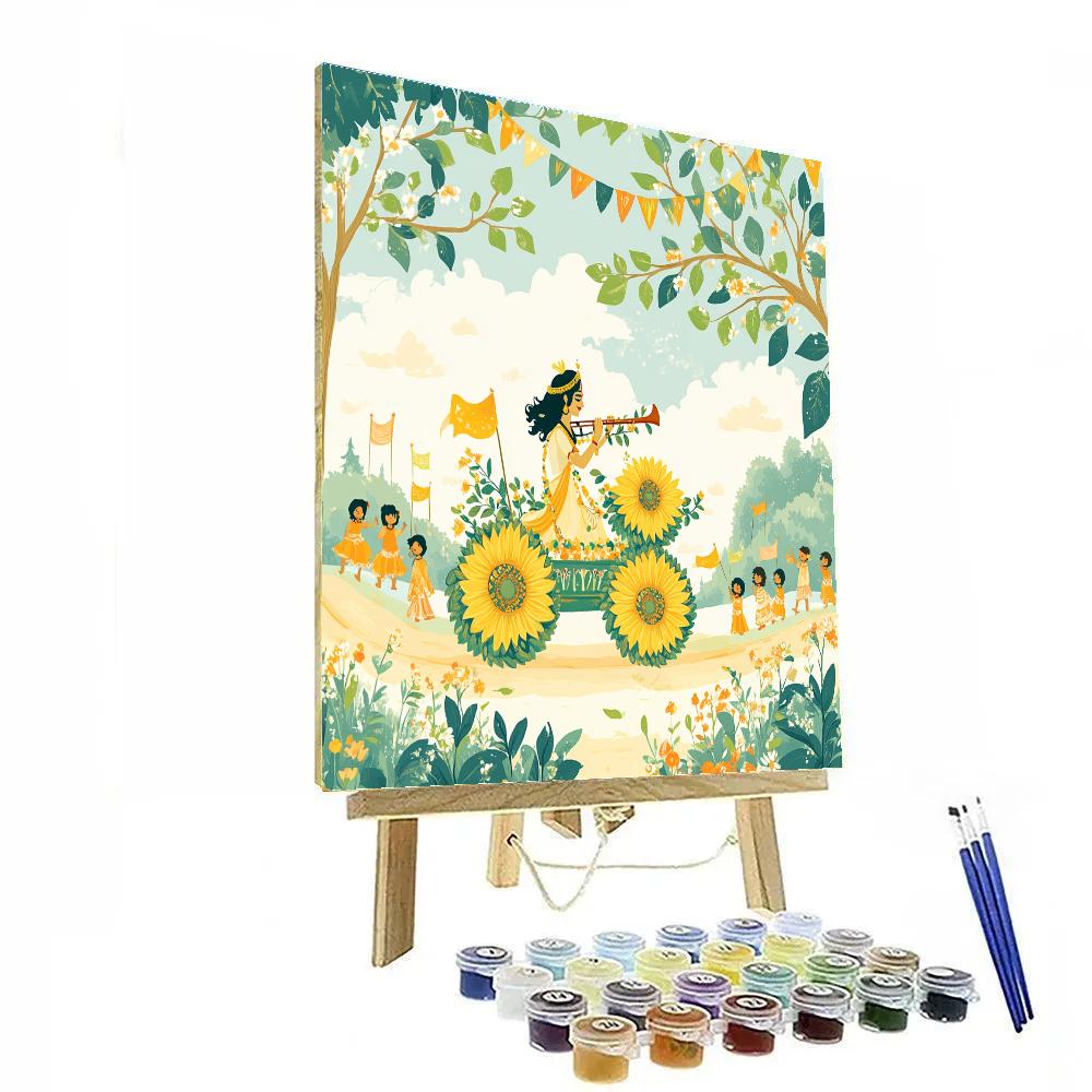 Krishna And The Sunflower Chariot Parade painting number kit