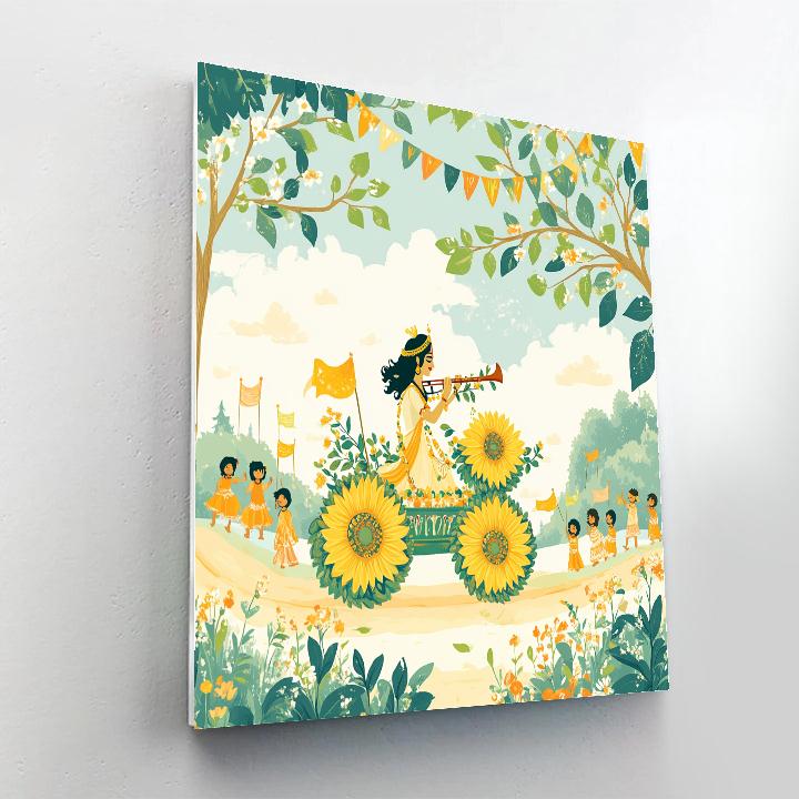 Krishna And The Sunflower Chariot Parade painting number kit