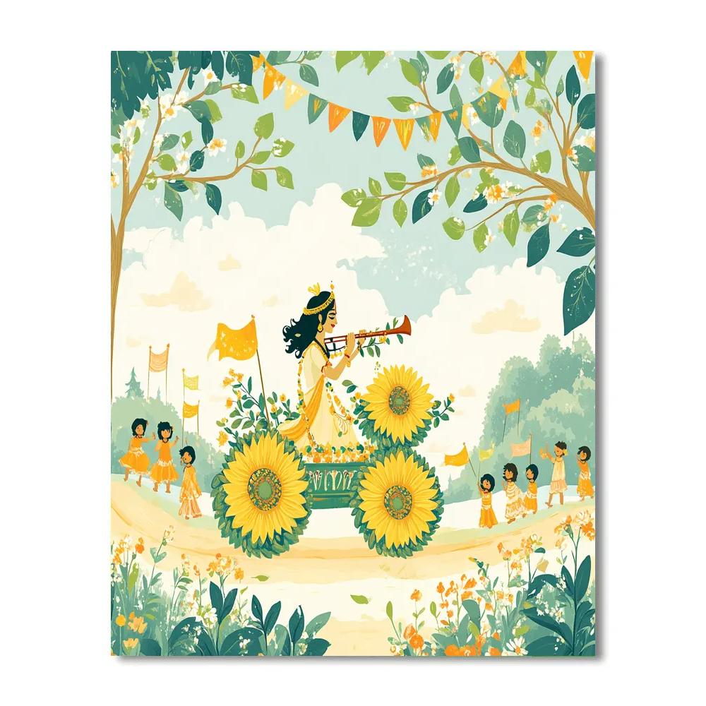 Krishna And The Sunflower Chariot Parade painting number kit
