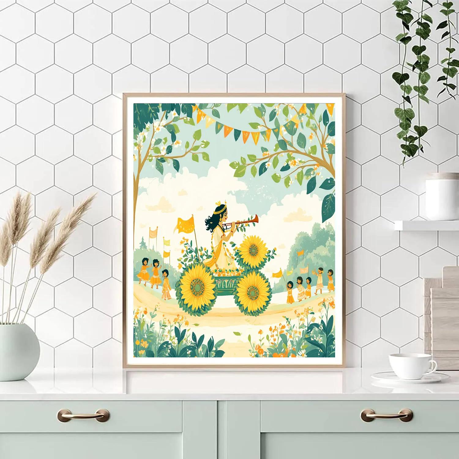 Krishna And The Sunflower Chariot Parade painting number kit