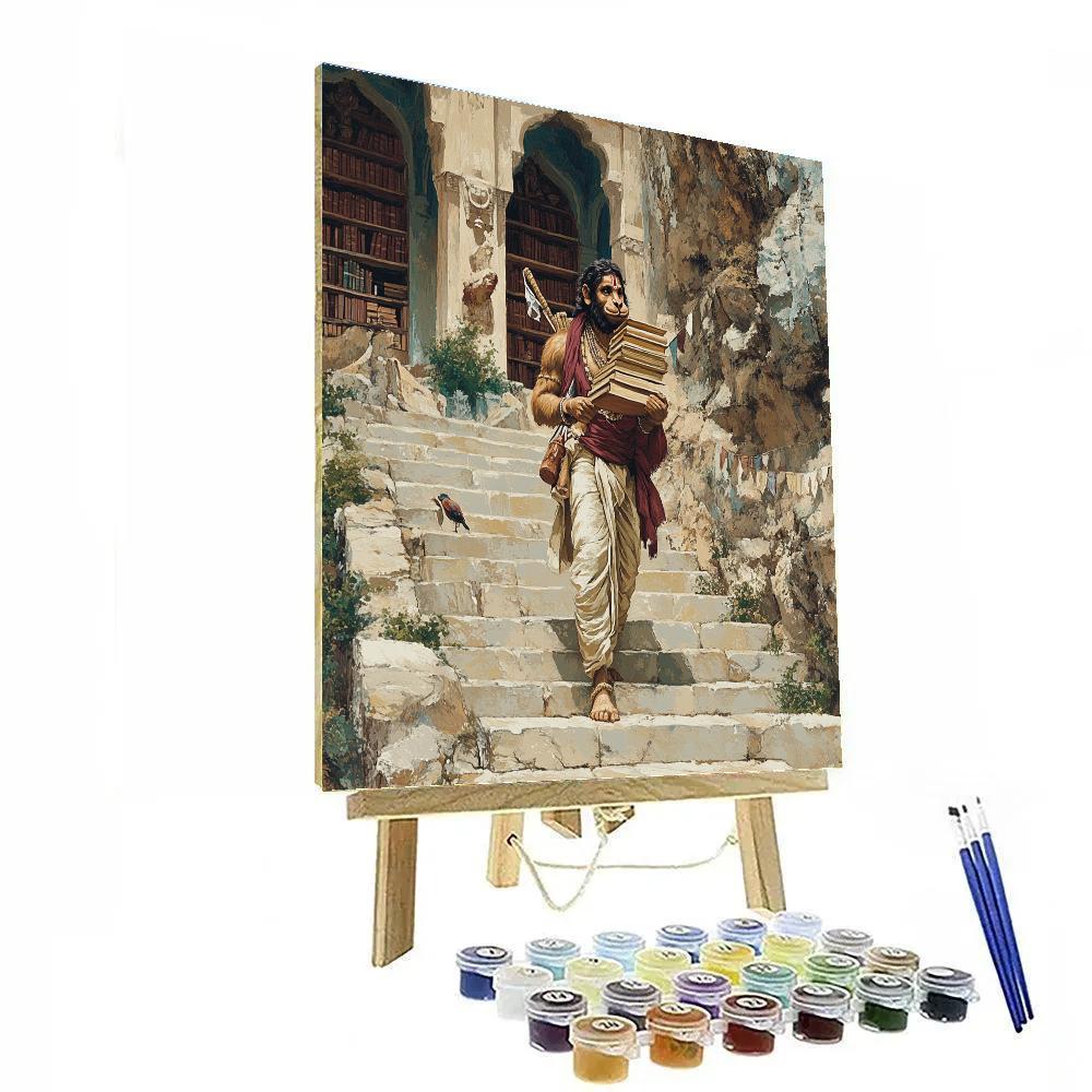 Mountain Library Steps, Hanuman Scholar DIY paint by numbers
