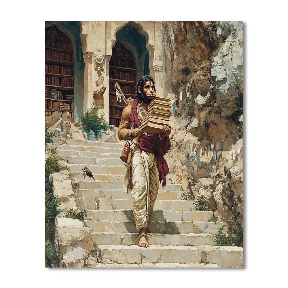 Mountain Library Steps, Hanuman Scholar DIY paint by numbers