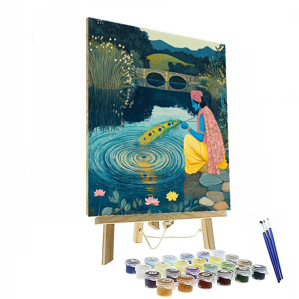 Krishna And The Mirror Lake Peacock Feather Paint by numbers art