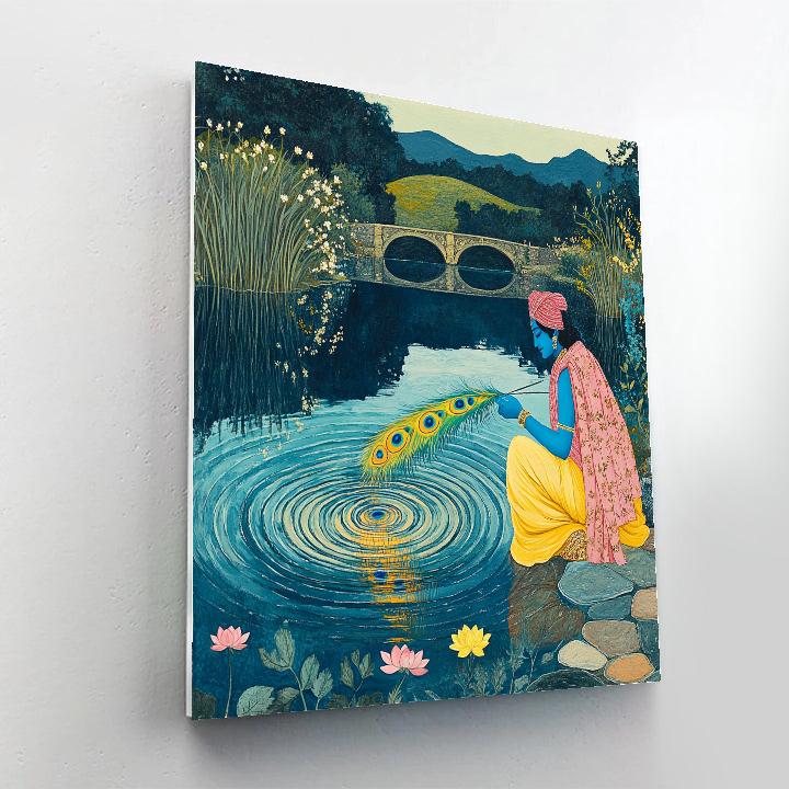 Krishna And The Mirror Lake Peacock Feather Paint by numbers art