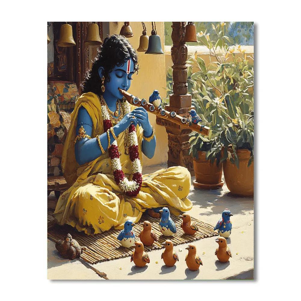 Krishna Making Music With Clay Birds Painting by numbers kit