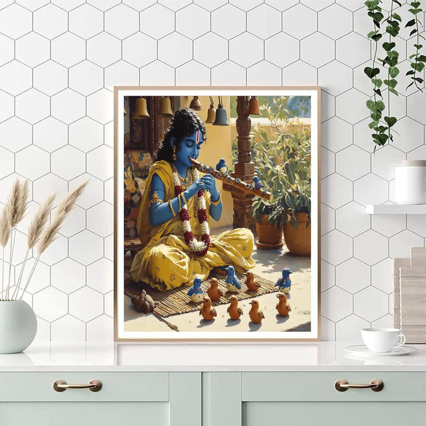 Krishna Making Music With Clay Birds Painting by numbers kit