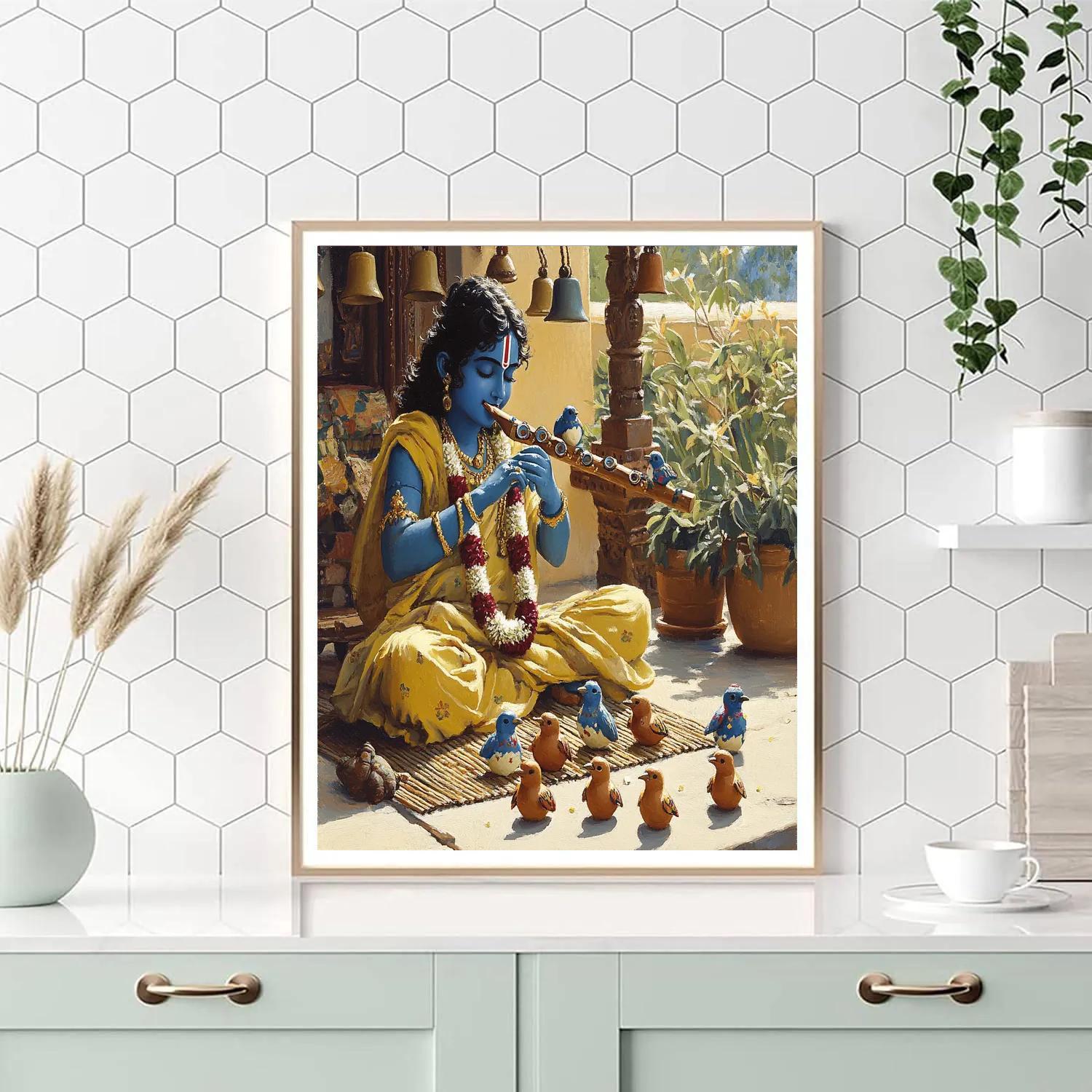 Krishna Making Music With Clay Birds Painting by numbers kit