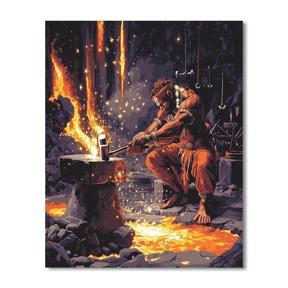 Hanuman Gada Forging In Volcano Workshop DIY paint by numbers