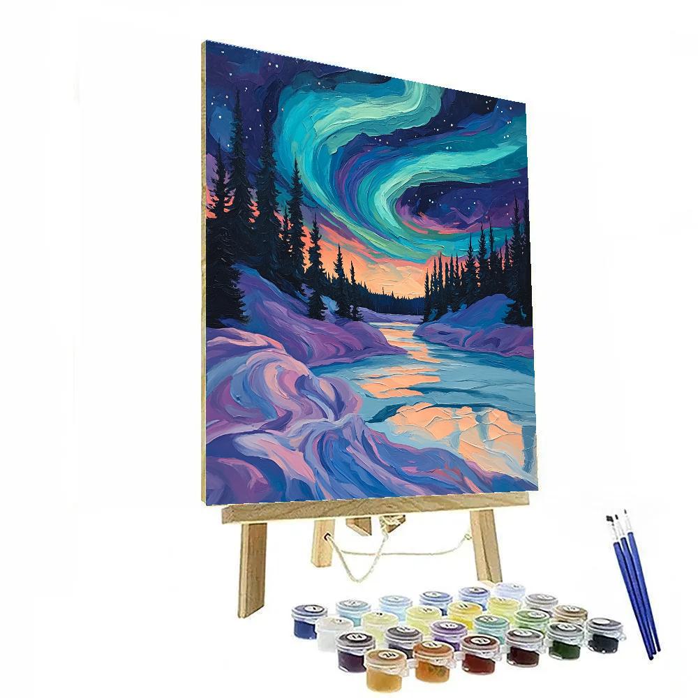 A.Y. Jackson Inspired Boreal Aurora Over Colorful Snowfields Painting by numbers kit