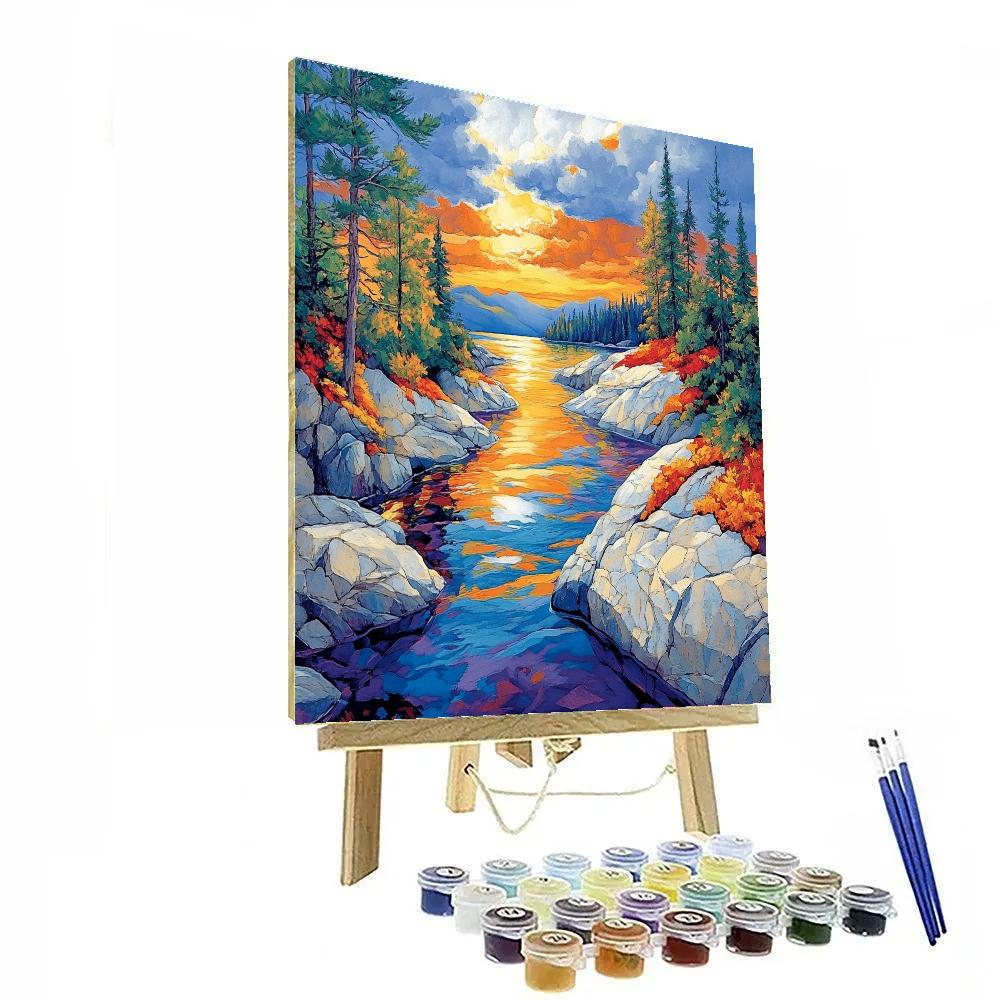 A.Y. Jackson Inspired Canadian Shield Granite Ridges After Stormlight paint by number