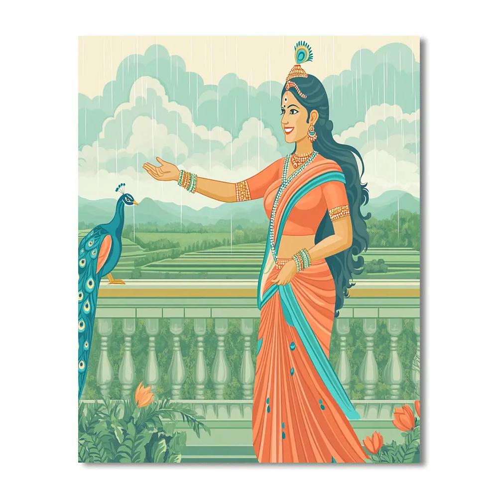 Parvati Balcony Rain Blessing painting number kit
