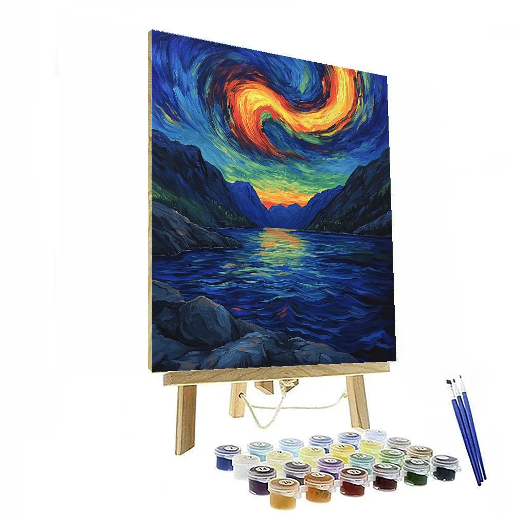 Edvard Munch Inspired Aurora Rift Over Silent Fjord Paint by numbers kits