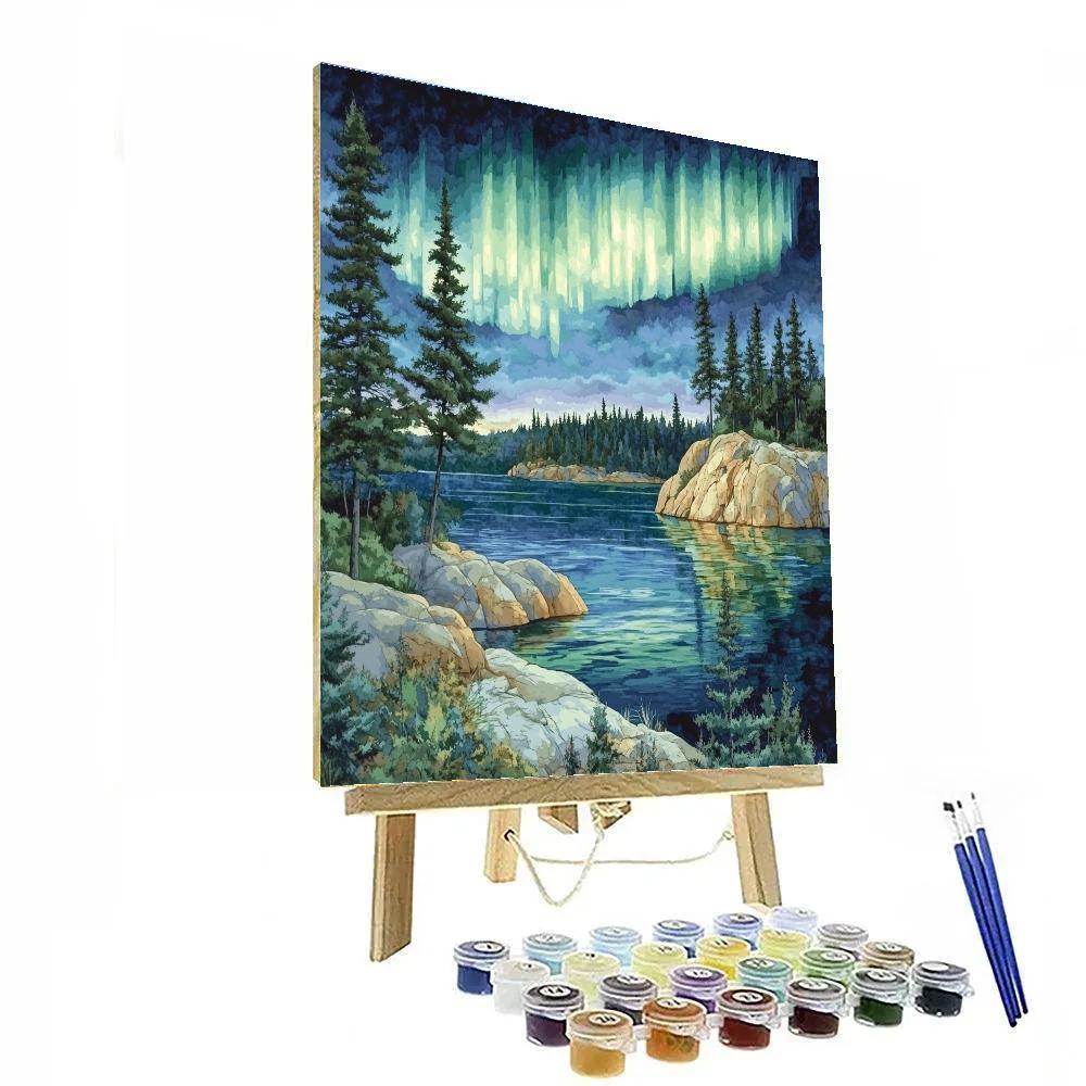 Franklin Carmichael Inspired Aurora Over Granite Bay Paint by numbers art