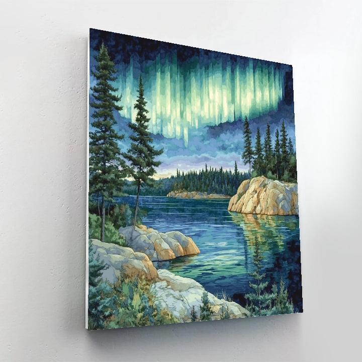Franklin Carmichael Inspired Aurora Over Granite Bay Paint by numbers art