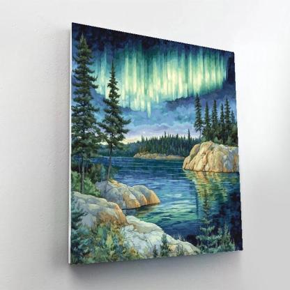 Franklin Carmichael Inspired Aurora Over Granite Bay Paint by numbers art