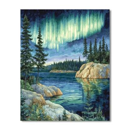Franklin Carmichael Inspired Aurora Over Granite Bay Paint by numbers art