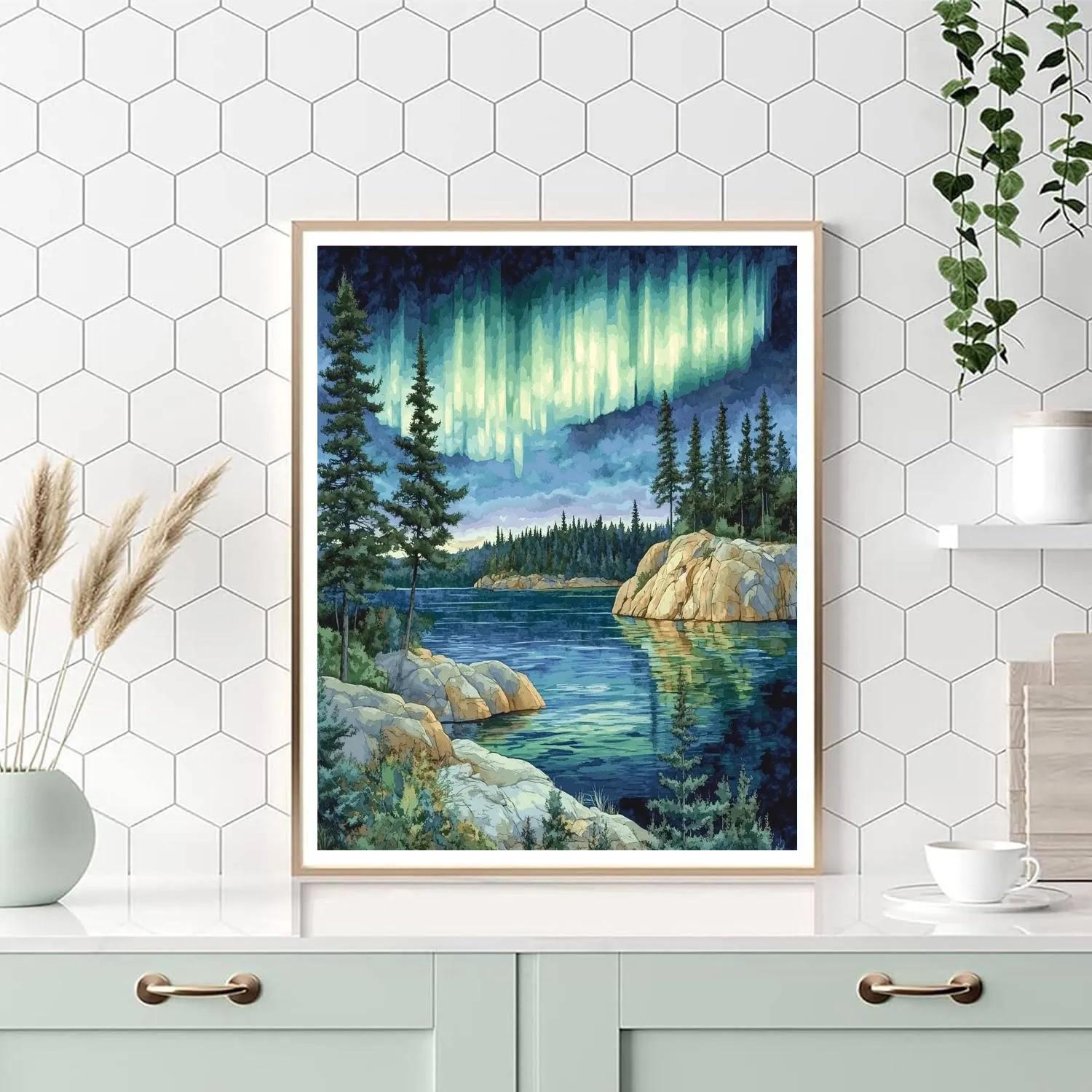 Franklin Carmichael Inspired Aurora Over Granite Bay Paint by numbers art