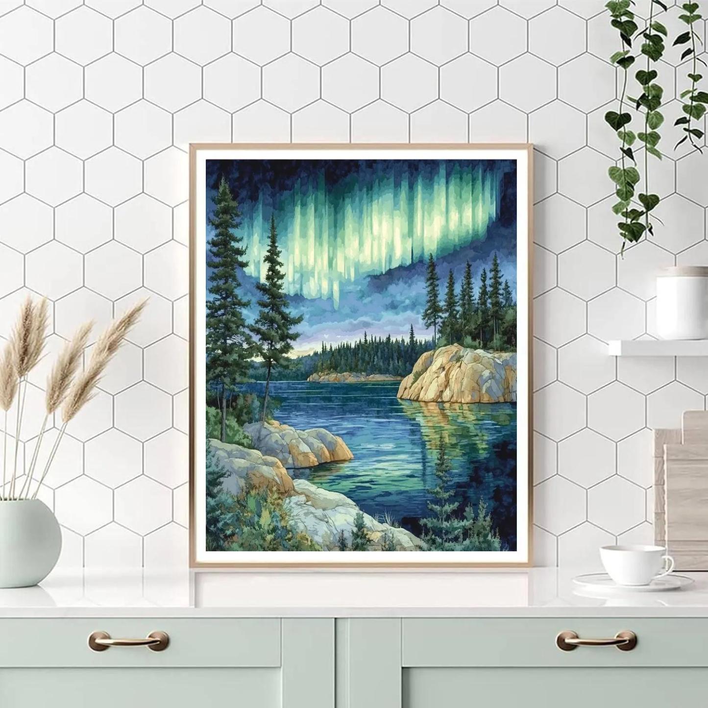 Franklin Carmichael Inspired Aurora Over Granite Bay Paint by numbers art
