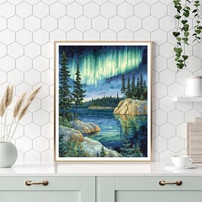 Franklin Carmichael Inspired Aurora Over Granite Bay Paint by numbers art