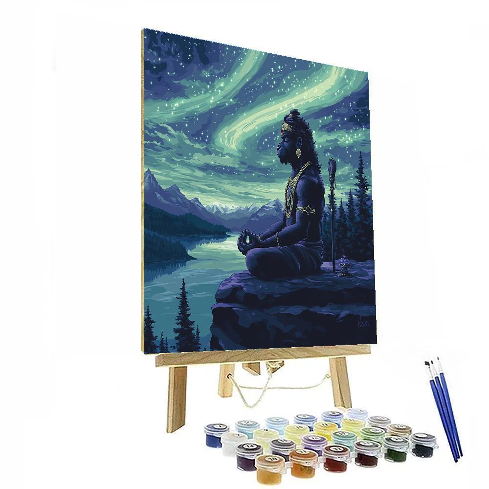 Aurora Cliff Meditation, Hanuman Silhouette Paint by numbers kits