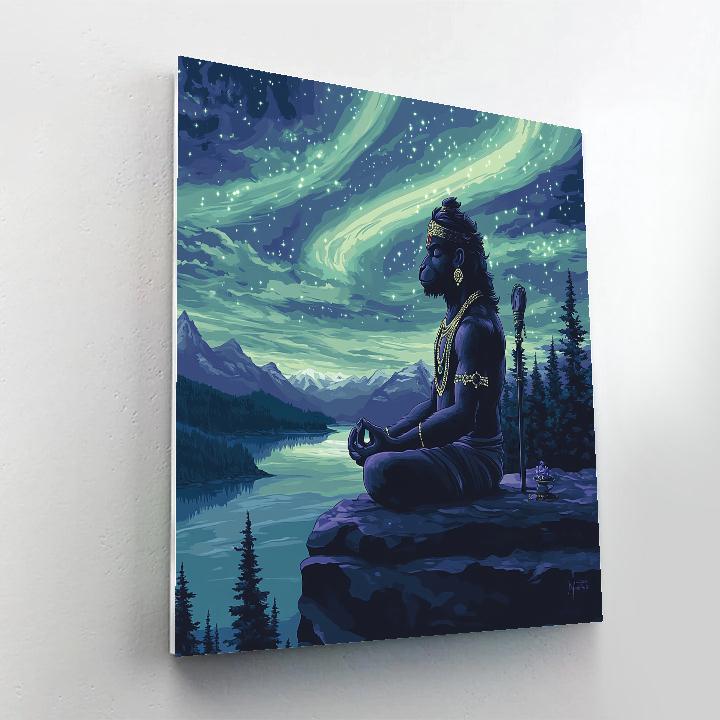 Aurora Cliff Meditation, Hanuman Silhouette Paint by numbers kits