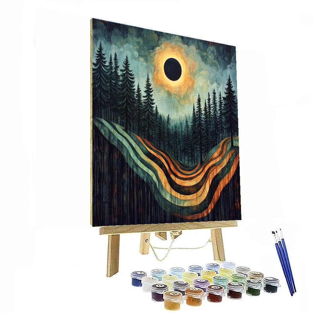 Edvard Munch Inspired Solar Eclipse Over Trembling Pine Ridge Painting by numbers kit