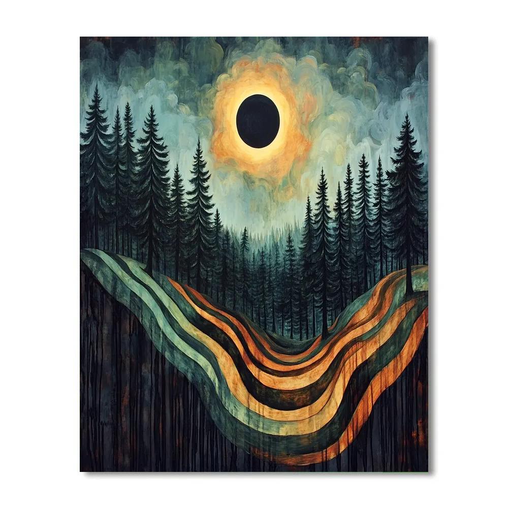 Edvard Munch Inspired Solar Eclipse Over Trembling Pine Ridge Painting by numbers kit