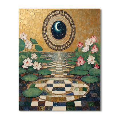 Gustav Klimt Inspired Gilded Lotus Eclipse Garden Paint by numbers kits
