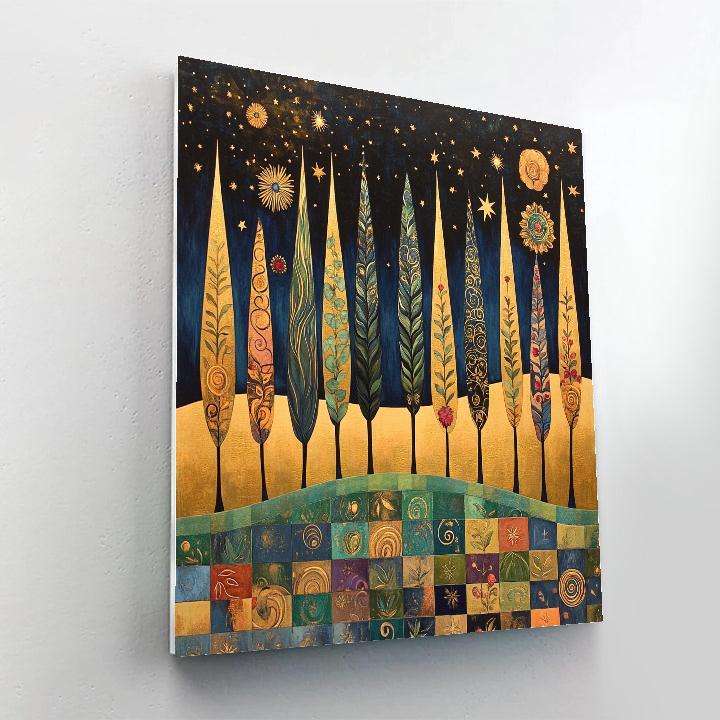 Gustav Klimt Inspired Starwoven Cypress Mosaic Horizon paint by numbers