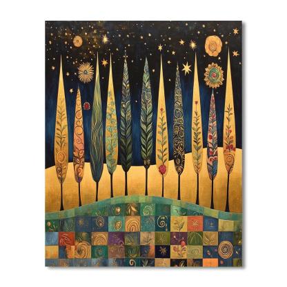 Gustav Klimt Inspired Starwoven Cypress Mosaic Horizon paint by numbers