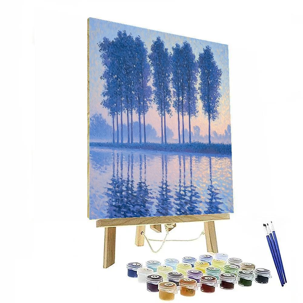 Claude Monet Inspired Frosted Poplar Riverbank In Pearl Dawn painting number kit