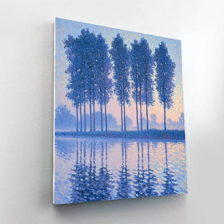 Claude Monet Inspired Frosted Poplar Riverbank In Pearl Dawn painting number kit