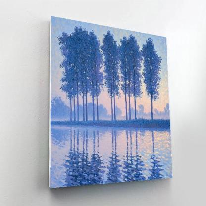 Claude Monet Inspired Frosted Poplar Riverbank In Pearl Dawn painting number kit