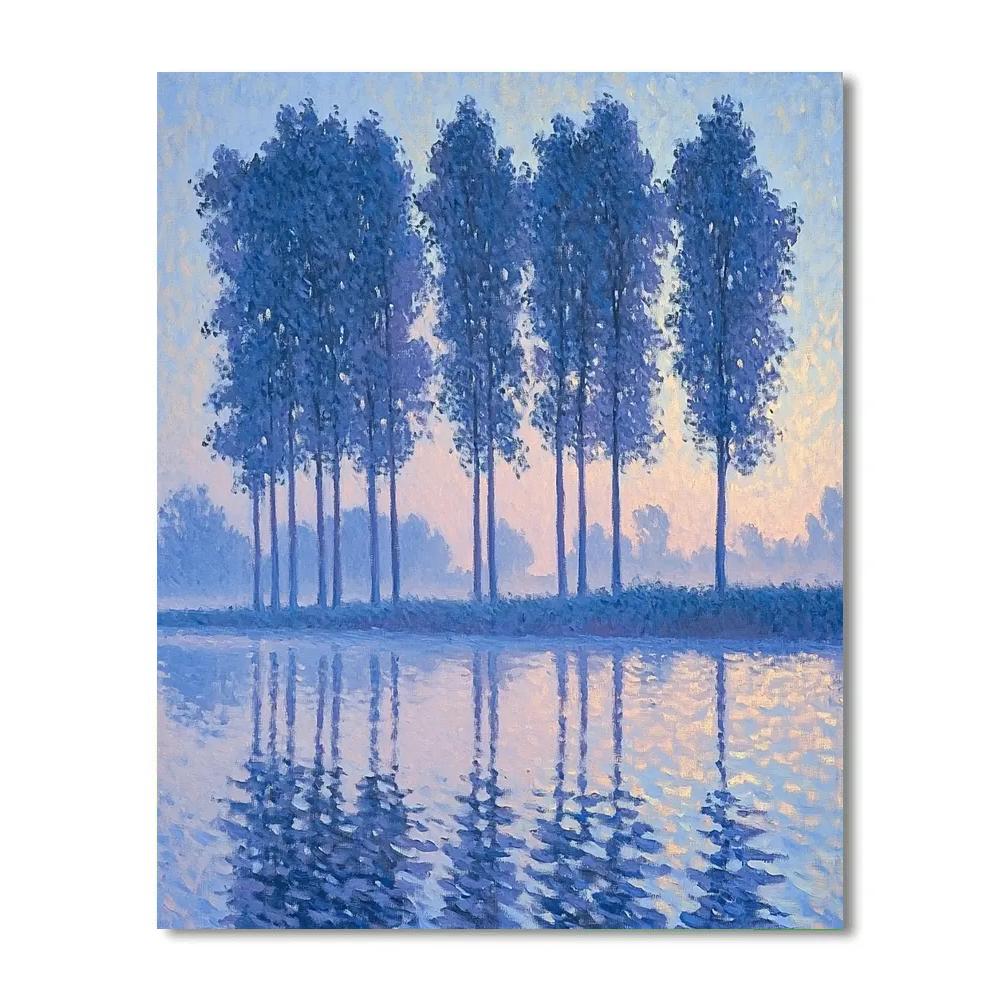 Claude Monet Inspired Frosted Poplar Riverbank In Pearl Dawn painting number kit
