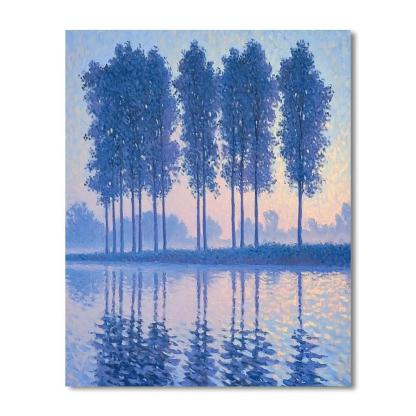 Claude Monet Inspired Frosted Poplar Riverbank In Pearl Dawn painting number kit