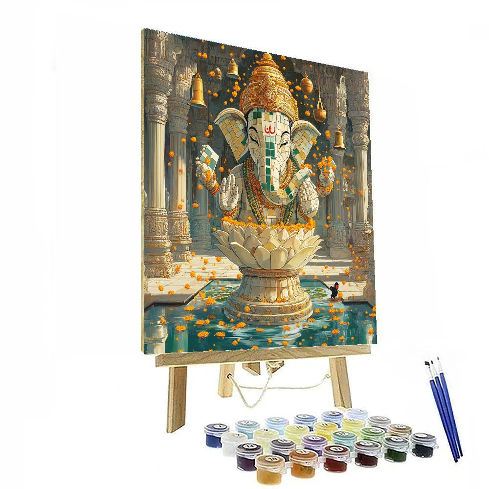 Temple Courtyard With Ganesha Mosaic Paint by numbers art