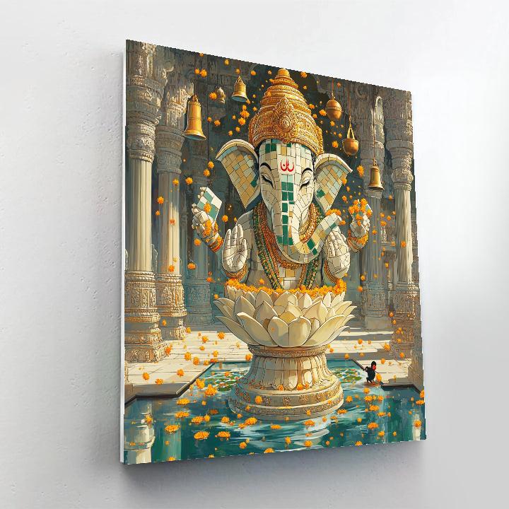 Temple Courtyard With Ganesha Mosaic Paint by numbers art