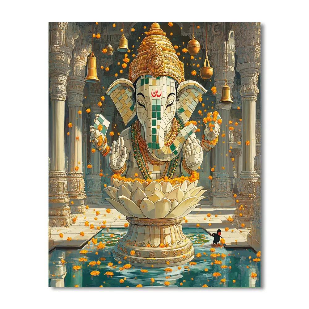 Temple Courtyard With Ganesha Mosaic Paint by numbers art