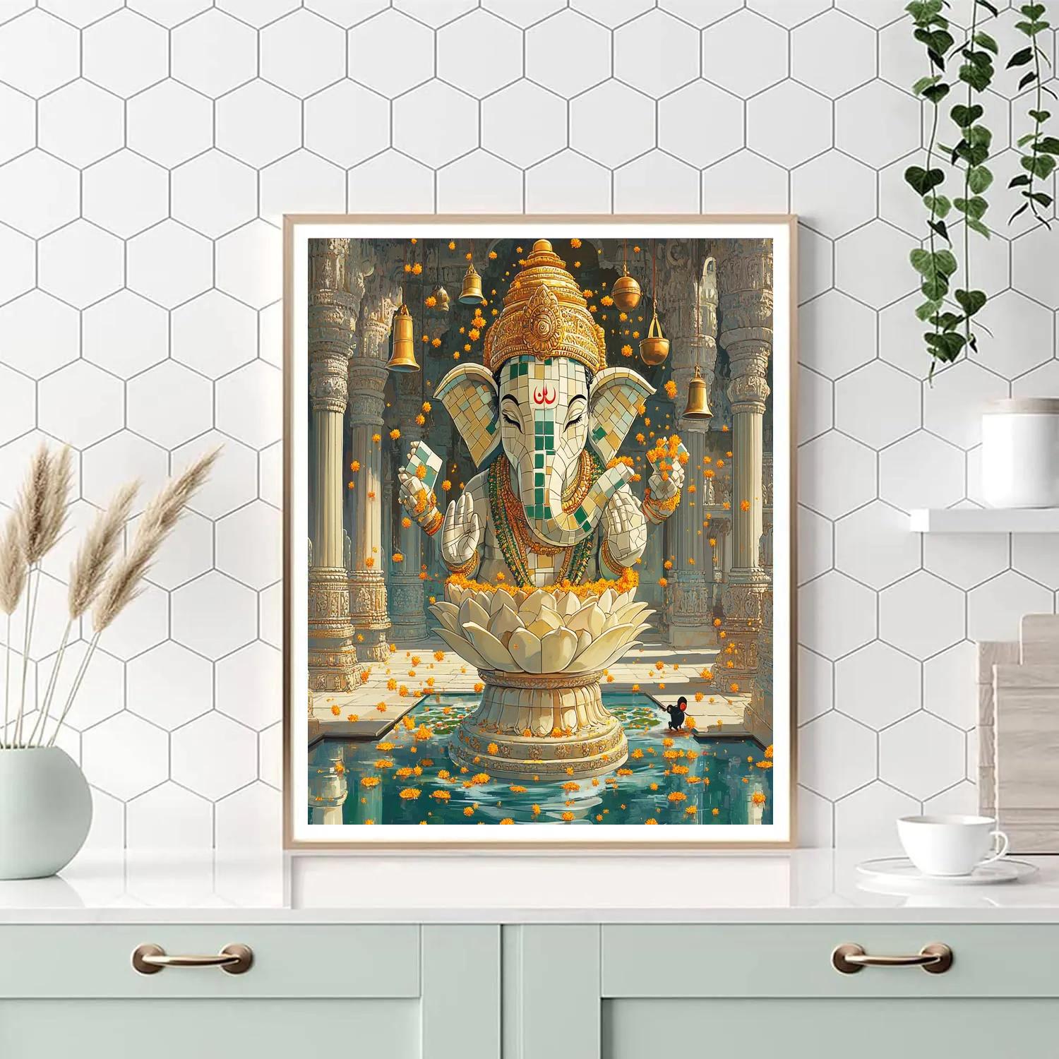 Temple Courtyard With Ganesha Mosaic Paint by numbers art