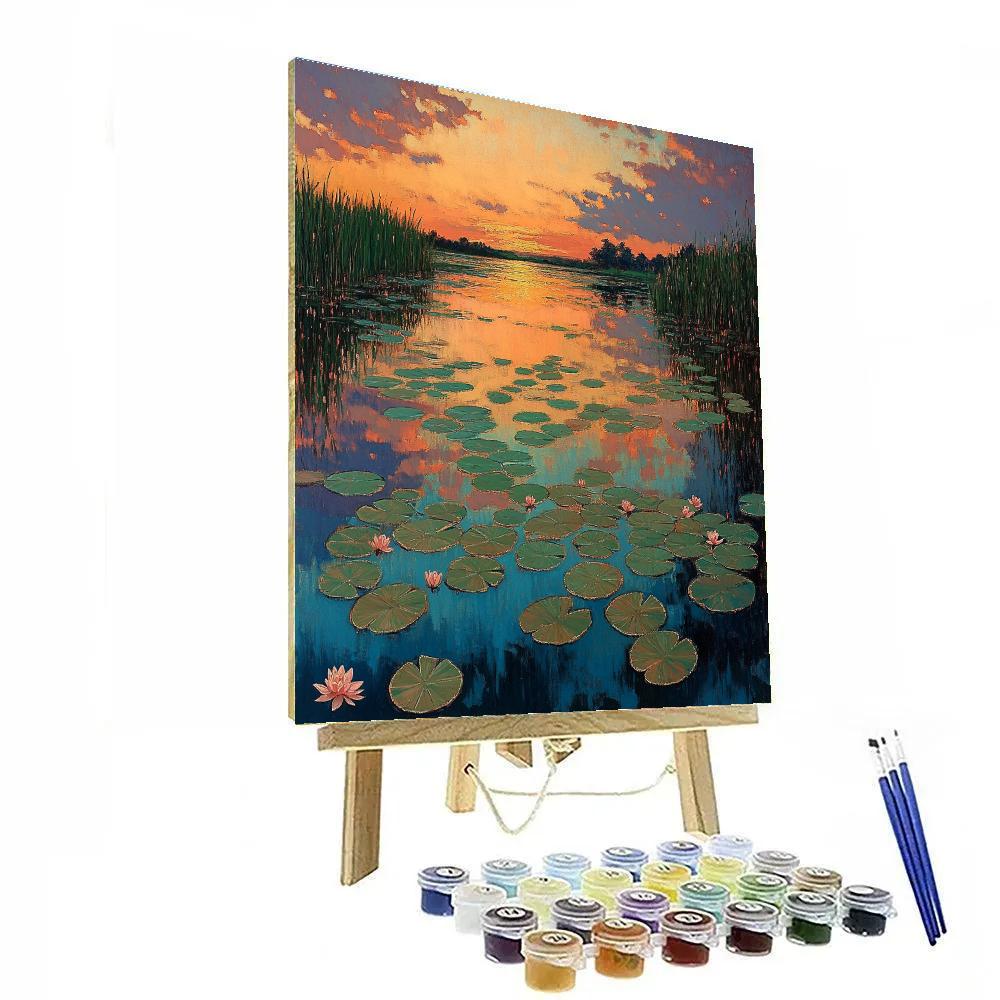 Claude Monet Inspired Autumn Water Garden With Copper Sky Reflection Paint by numbers kits