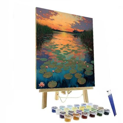 Claude Monet Inspired Autumn Water Garden With Copper Sky Reflection Paint by numbers kits