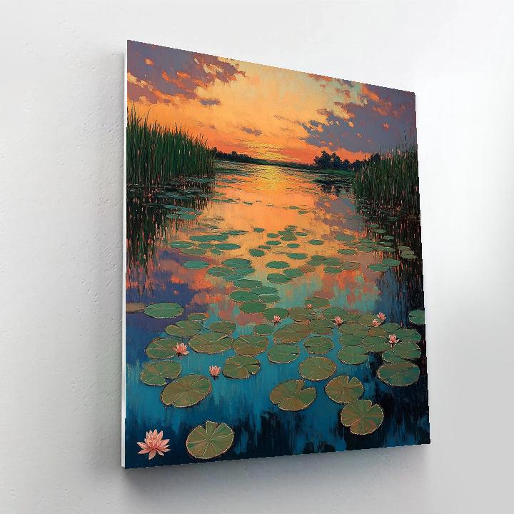 Claude Monet Inspired Autumn Water Garden With Copper Sky Reflection Paint by numbers kits