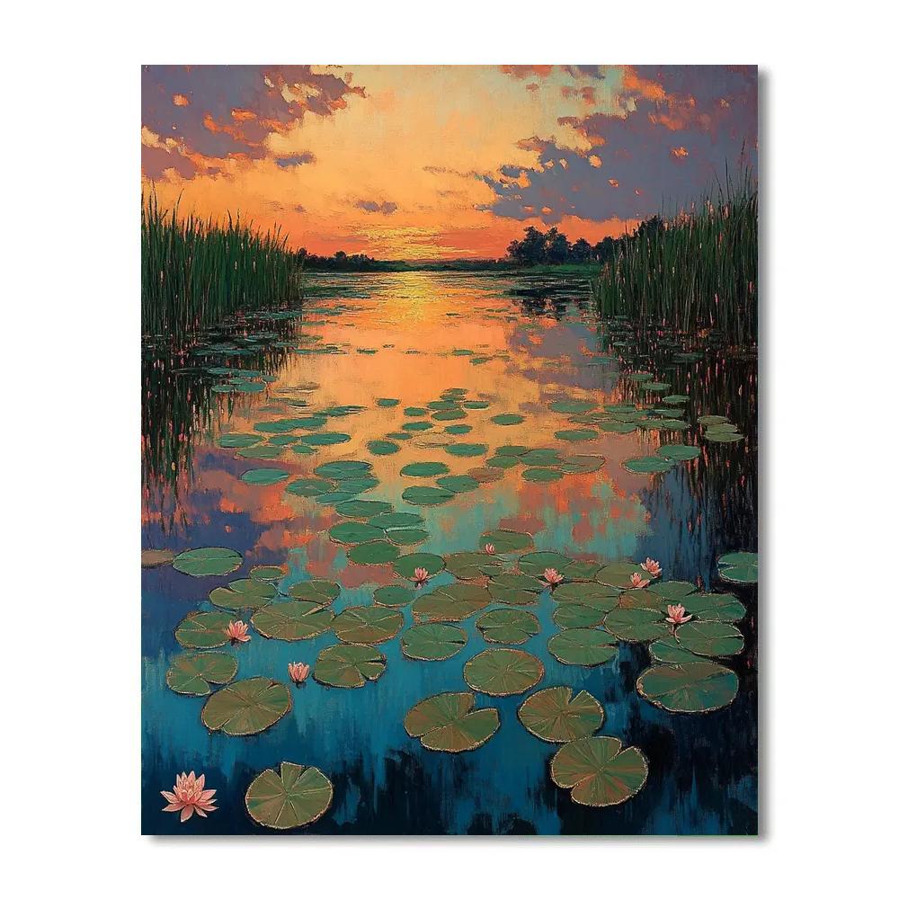 Claude Monet Inspired Autumn Water Garden With Copper Sky Reflection Paint by numbers kits