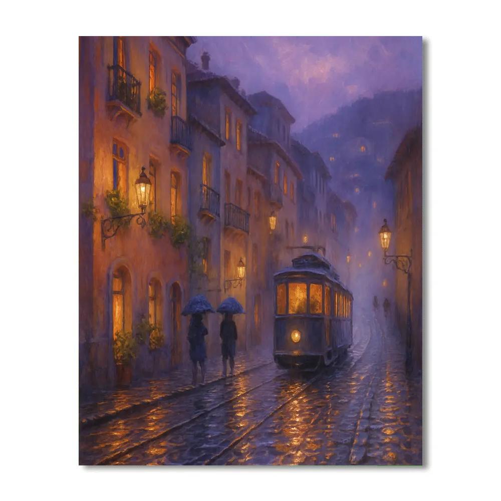 Lavender Dusk Tram Through The Hillside Quarter paint by color