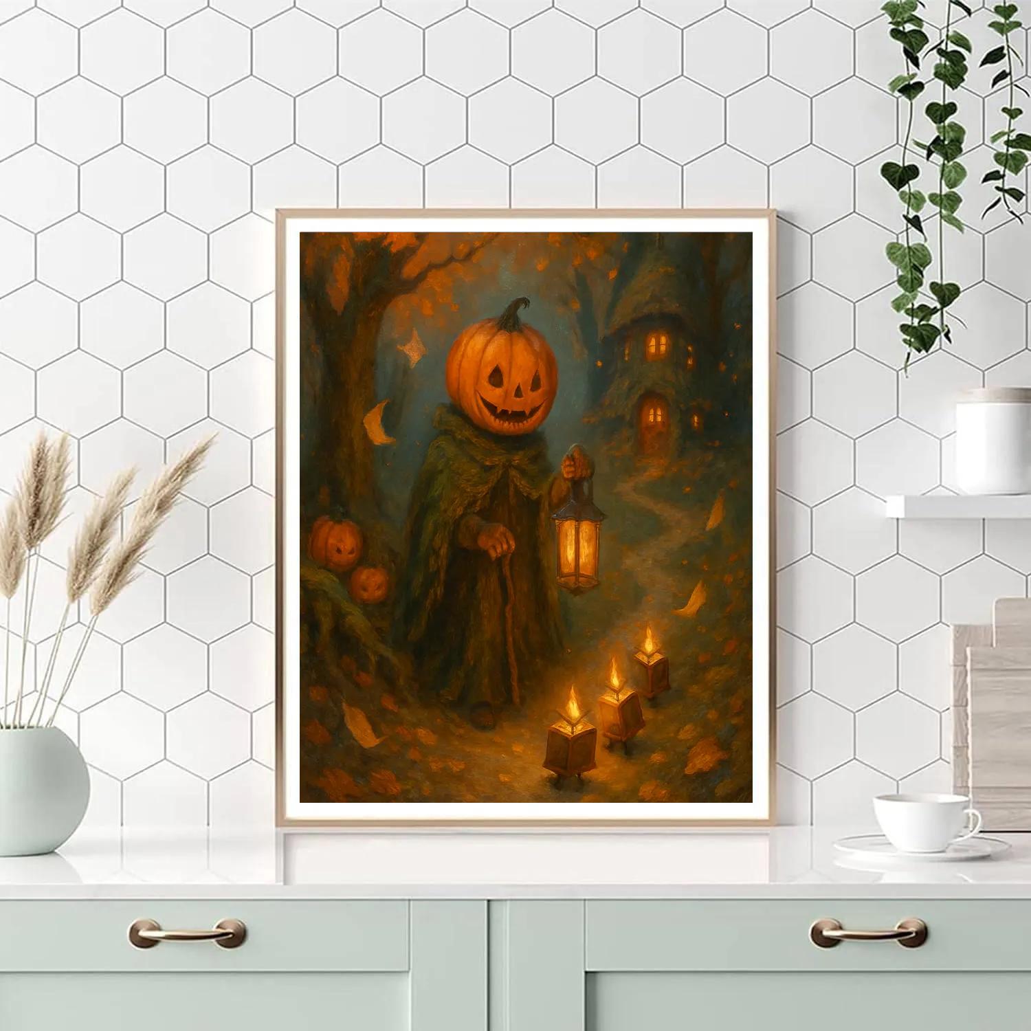 Lantern Parade Of The Pumpkin Librarian Paint by numbers art