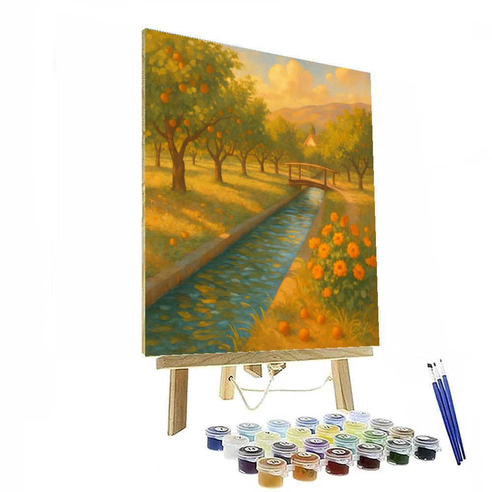 Sunlit Orchard Canal In Late Summer DIY paint by numbers