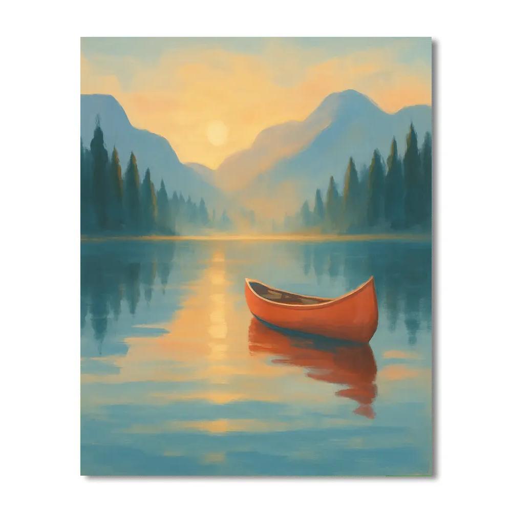 Sunrise Canoe In Glassy Pines paint by numbers
