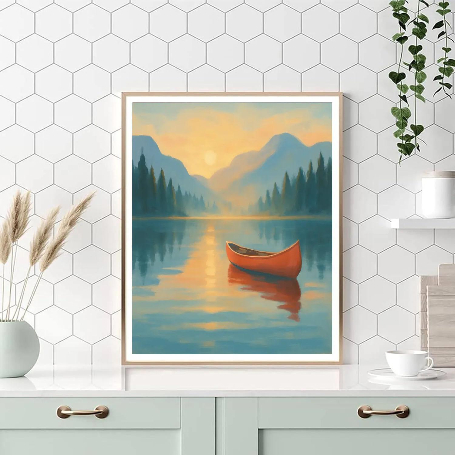 Sunrise Canoe In Glassy Pines paint by numbers