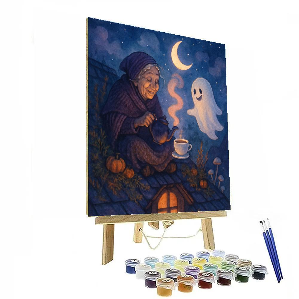 Moonlit Tea On The Witch Roof Garden painting number kit